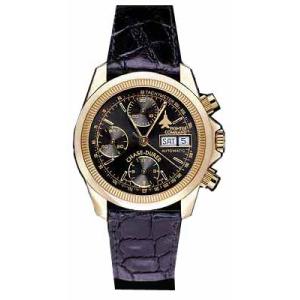 Fighter Command Gold Chronograph with a solid 18 kt gold case and crocodile strap - black face