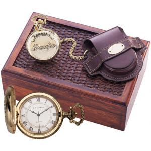 Colibri Pocket Watch w/ "Number One Grandpa" Embossed on Cover- Goldtone PWQ-95259-S