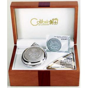 Colibri Pocket Watch w/ Army Medallion - Slivertone PWQ-92601-S