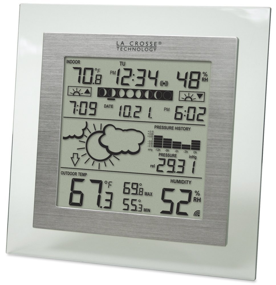 La Crosse Technology WS-9257U-IT Wireless Barometer Station with  Forecaster, Moon Phase, In/Out Temperature, Humidity