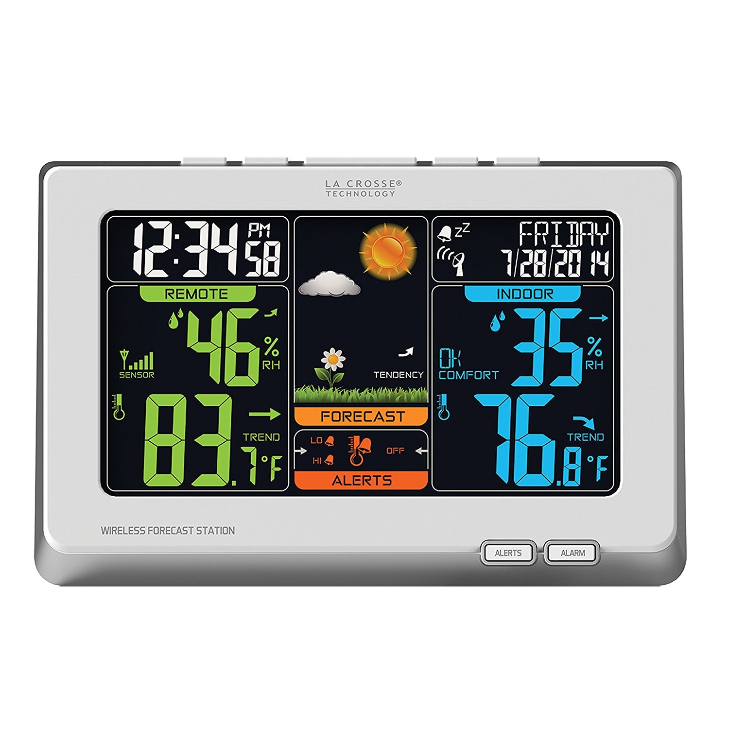 La Crosse Technology C83332 Wireless Atomic Digital Color Forecast Station with Alerts, White