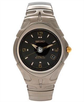 Seiko Kinetic Auto Relay SMA035 Stainless Steel Bracelet w/ Black Dial Watch Men