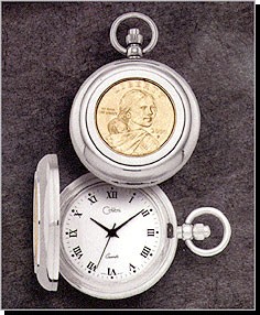 Colibri Coin Collection Gold Sacagawea Dollar Quartz Pocket Timepiece PWS-96021