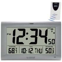 La Crosse Technology 513-1311OT Jumbo Atomic Digital Wall Clock with Outdoor Temperature, Silver