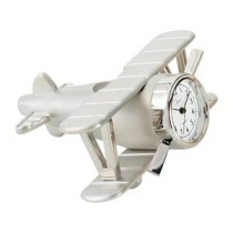Bi-Wing Airplane Mini Clock-Silver