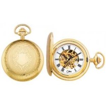Colibri Pocket Watch w/ Chain - Traditional Cover w/ Polished Plaque - Goldtone PWS-95917-N