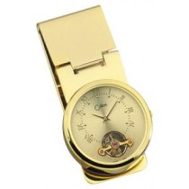 Gold Satin Dial Watch High Polish Money Clip AMC-23110
