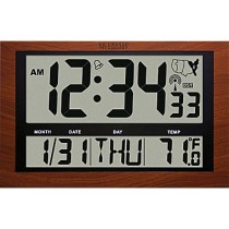 La Crosse Technology 513-1211A-INT Jumbo Digital Atomic Red Wood Colored Wall Clock with Temperature