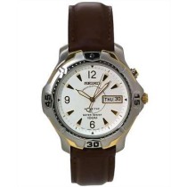 Seiko SKJ274 Stainless Steel with Gold-Tone and White Dial Kinetic Watch Mens