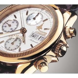 Fighter Command Gold Chronograph with a solid 18 kt gold case and brown strap - white face