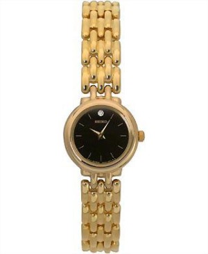 Seiko SXJY66 Gold-Tone with Black Dial Diamond Collection Watch Womens