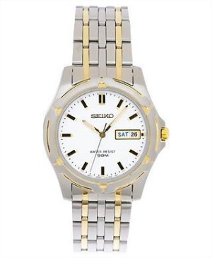 Seiko Mens Functional SJW038 Two Tone Bracelet White Dial Watch Mens