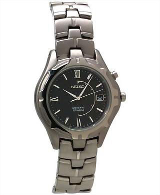 Seiko Kinetic SKH681 Titanium Bracelet with Black Dial Watch Mens